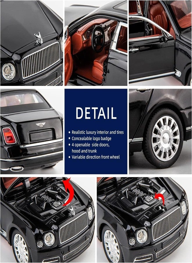 PEZYOX Exclusive Alloy Metal Pull Back Die-cast Car Model with Sound Light Mini Auto Toy for Kids Metal Model Toy Car with Sound and Light (1.24 Scale Bently MULSANNE-Black) - Image 5